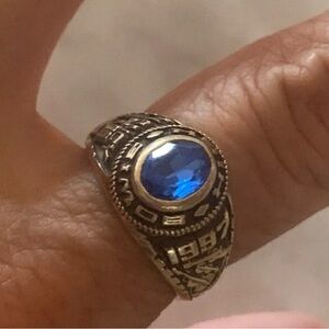 Vintage 10K 1997 graduation solid real gold ring w Blue Gem. Solid not hollow.